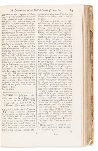 (AMERICAN REVOLUTION--1776.) "The Lottery Magazine" with an early British printing of the Declaration of Independence,